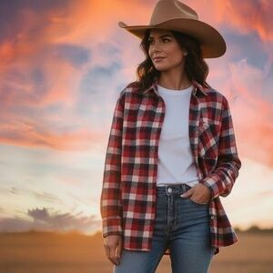 Field & Stream Red and Blue Plaid Buffalo Check Casual Barn Flannel Shirt Sz L